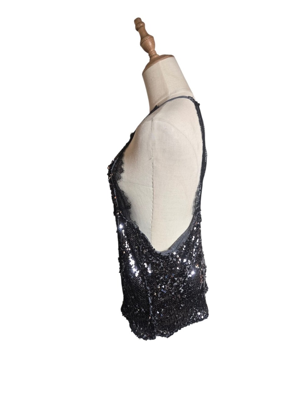 Free People Intimately Free Black Sequin Lace Halter Tank NWT - Picture 3 of 7